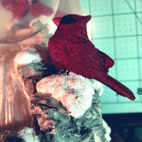 Cardinal Snow Globe Waterfall Scene Cloudy Craft - Picture 7 of 10